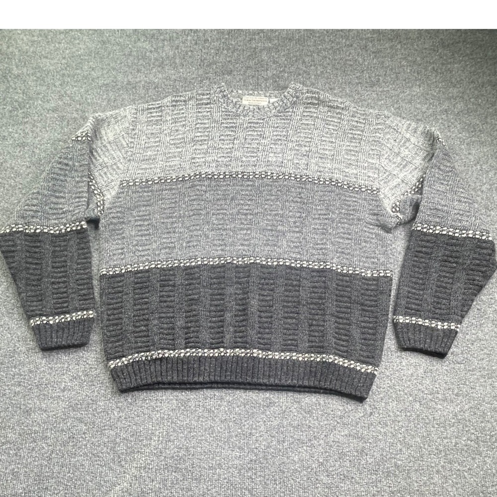 Norm Thompson Sweater Mens Large Gray Colorblock‎ Wool Blend Made in Italy Knit